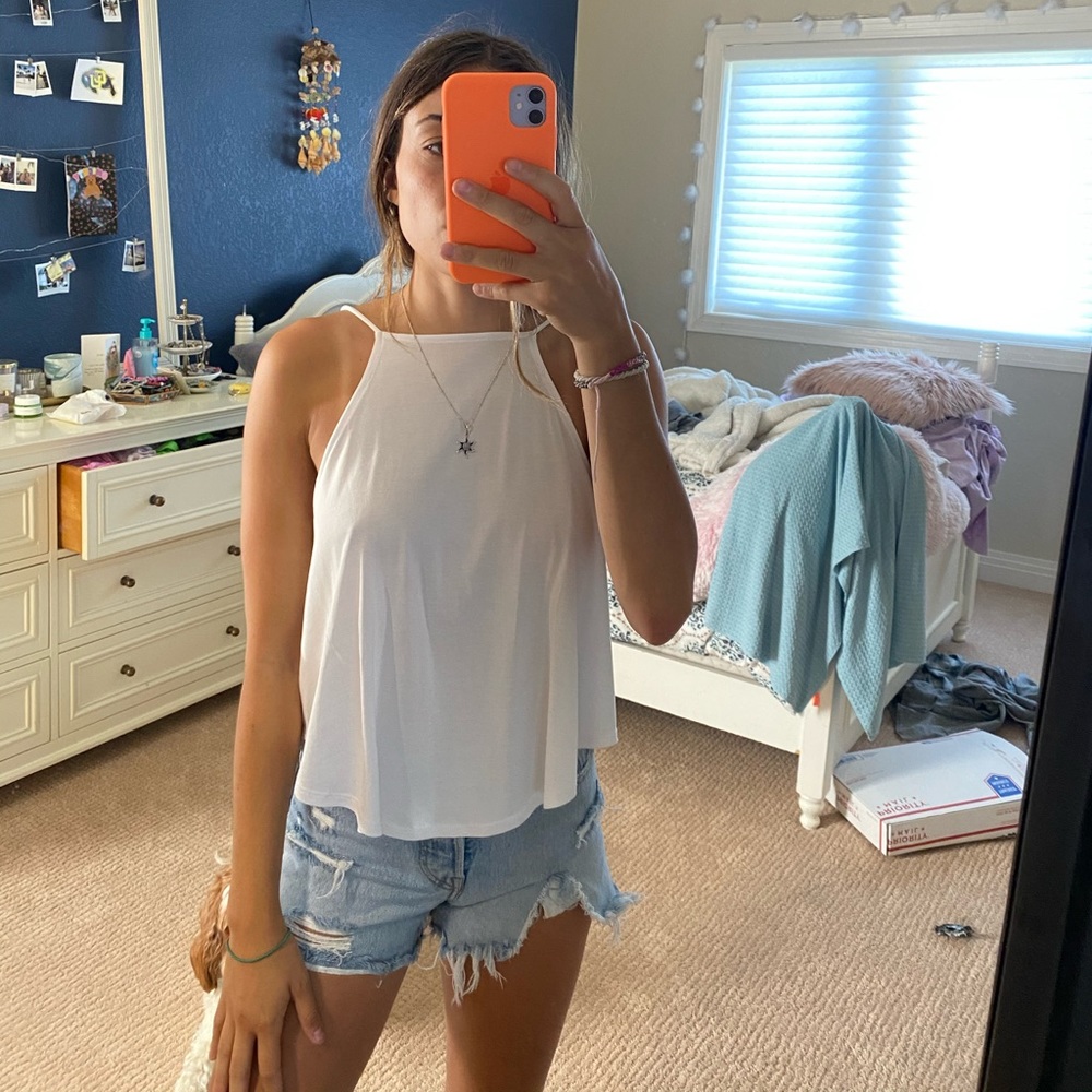 White square neck flowy tank top